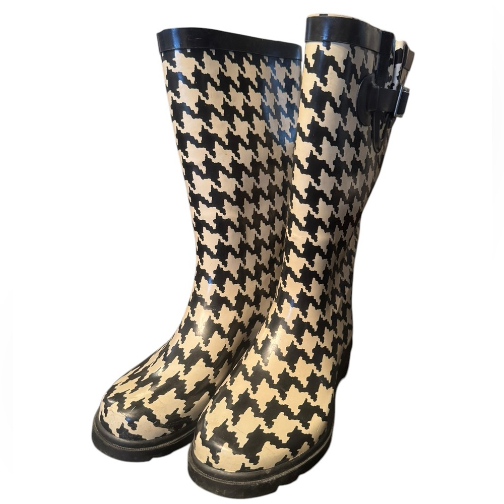 Merona Black and Cream Houndstooth Women's Rain Boots size 6 - Picture 1 of 8